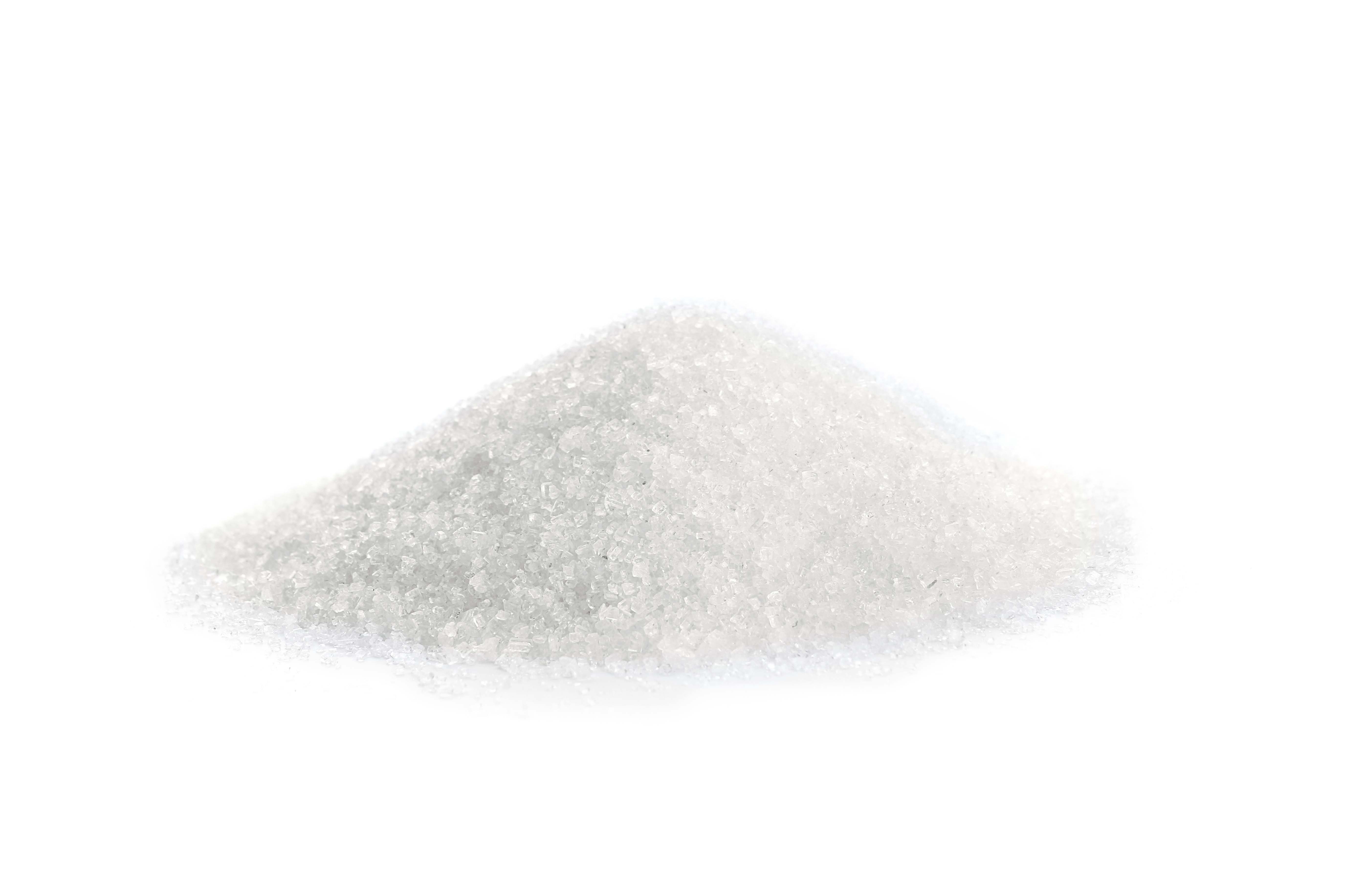 Sucre cristallisé, arrière-plan blanc