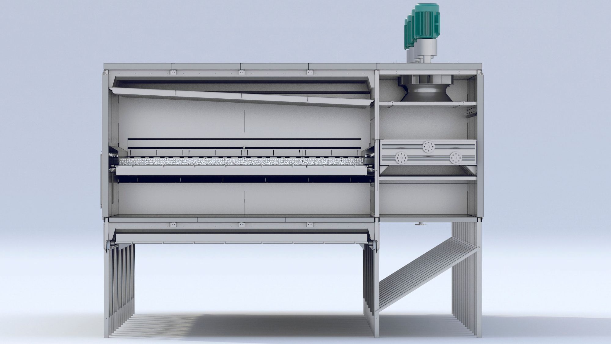 Cross section example of a single plenum, single pass, steam heated dryer