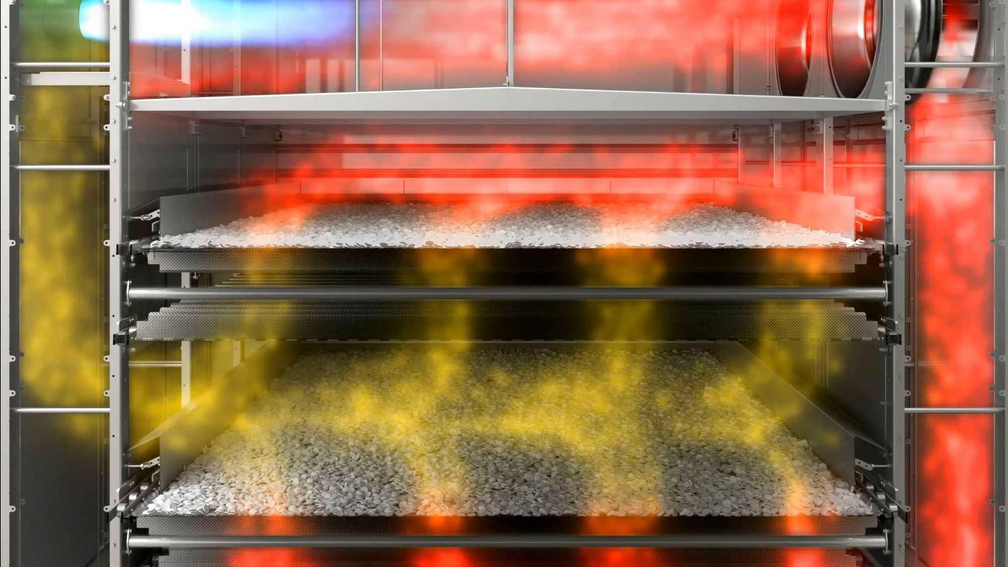 Airflow example of a dual plenum, multipass dryer